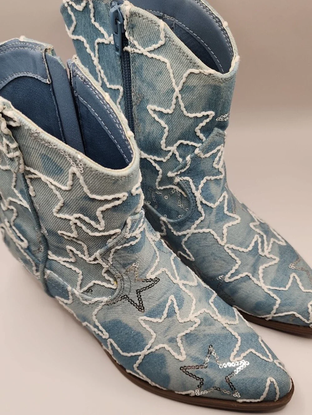 No Boundaries Light Blue Star Denim Cowboy Ankle Boots